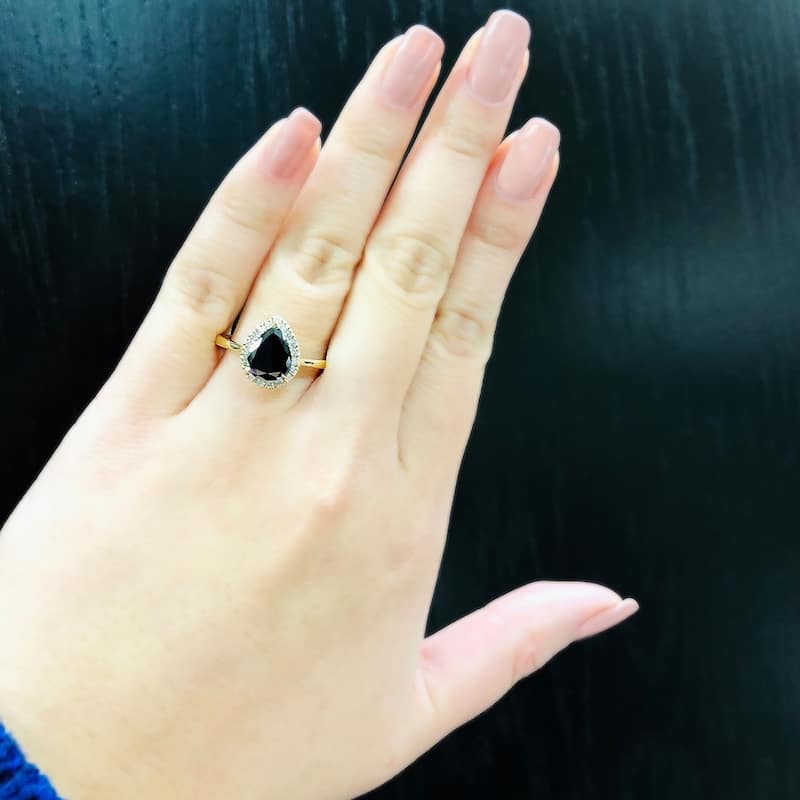 Auriya 14k Gold 1 2/3ctw Teardrop Pear-cut Black Diamond Halo Engagement Ring