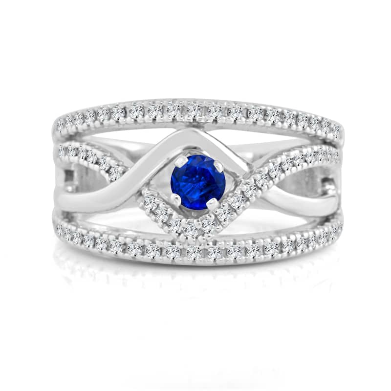 14k Gold Infinity Inspired 1/4ct Blue Sapphire and 1/6ct TDW Diamond Engagement Ring by Auriya