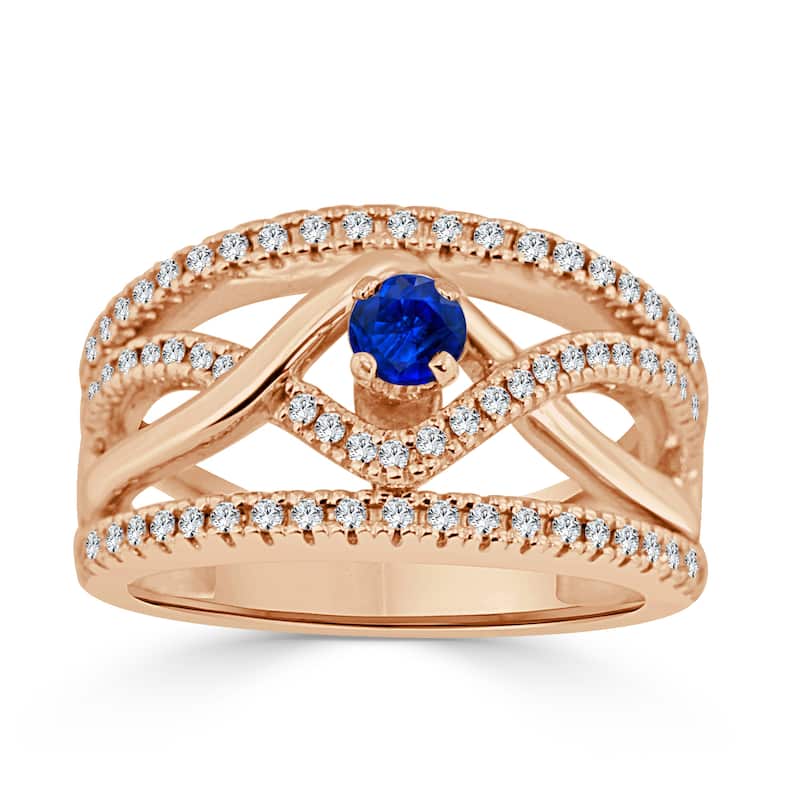 14k Gold Infinity Inspired 1/4ct Blue Sapphire and 1/6ct TDW Diamond Engagement Ring by Auriya