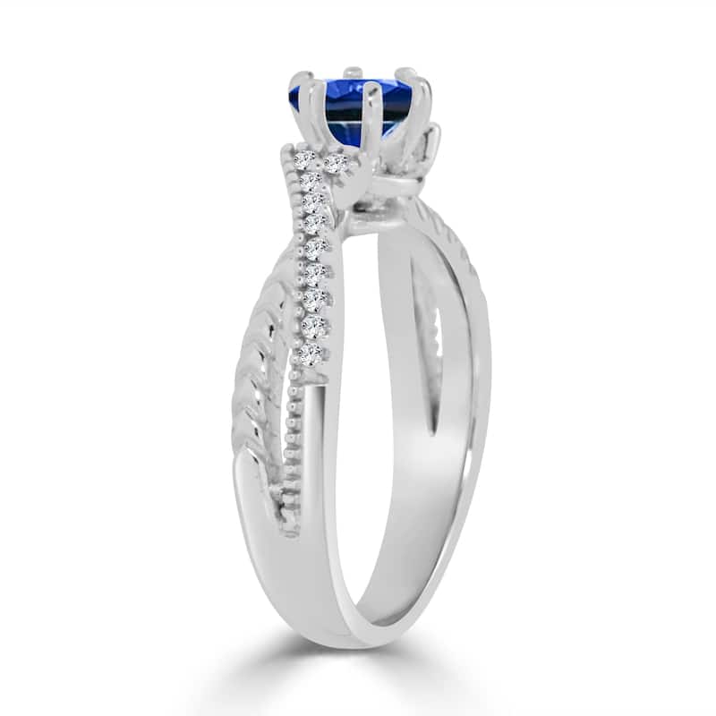Auriya Carved Split Shank 2/5ct Blue Sapphire and 1/6ctw Diamond Engagement Ring 14K Gold