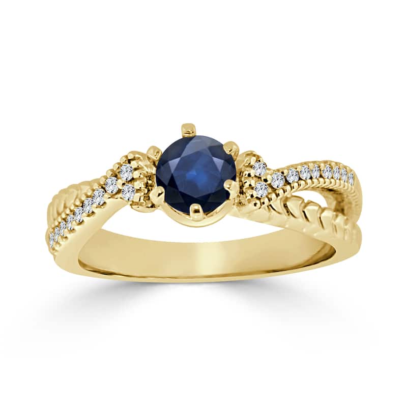 Auriya Carved Split Shank 2/5ct Blue Sapphire and 1/6ctw Diamond Engagement Ring 14K Gold