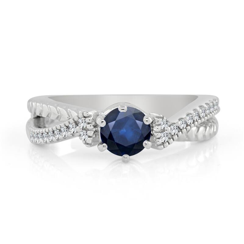 Auriya Carved Split Shank 2/5ct Blue Sapphire and 1/6ctw Diamond Engagement Ring 14K Gold