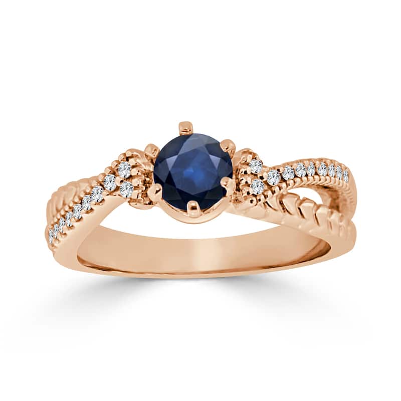 Auriya Carved Split Shank 2/5ct Blue Sapphire and 1/6ctw Diamond Engagement Ring 14K Gold