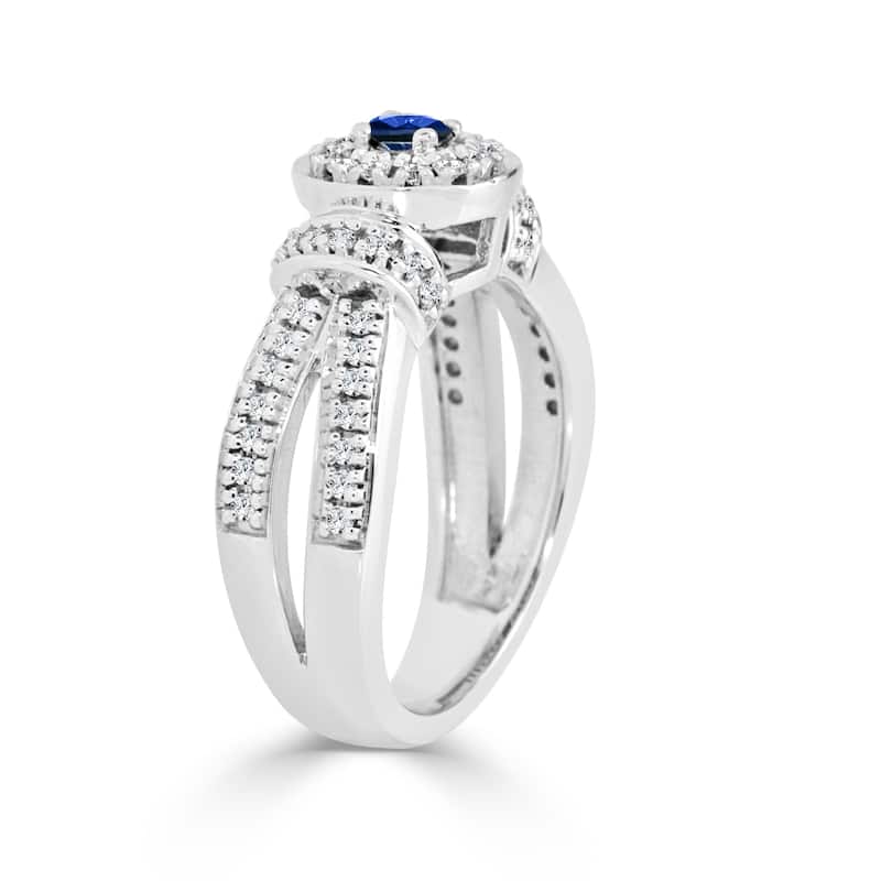14k Gold 1/6ct Blue Sapphire and 2/5ct TDW Diamond Halo Engagement Ring by Auriya
