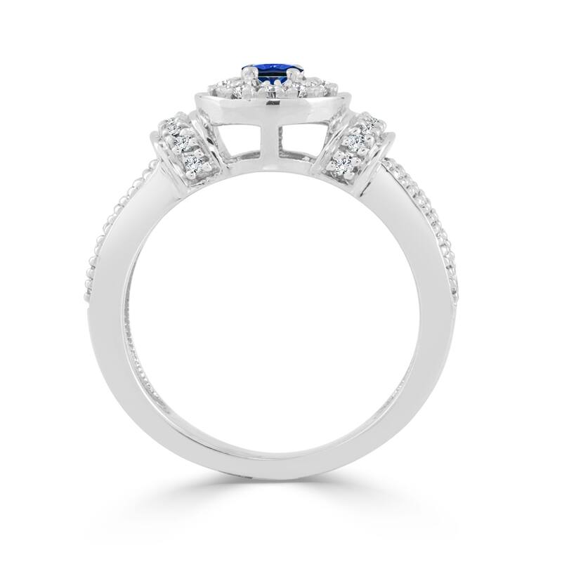 14k Gold 1/6ct Blue Sapphire and 2/5ct TDW Diamond Halo Engagement Ring by Auriya