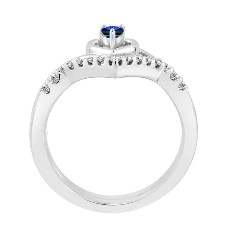 14k Gold 1/10ct Blue Sapphire and 1/5ct TDW Heart Accent Diamond Wedding Ring Set