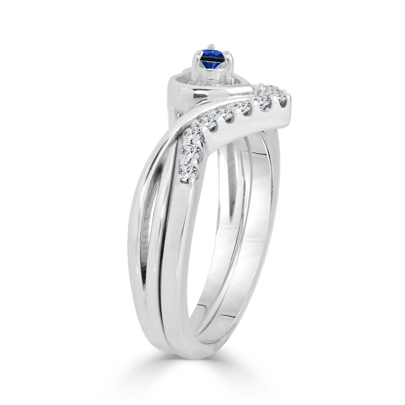 14k Gold 1/10ct Blue Sapphire and 1/5ct TDW Heart Accent Diamond Wedding Ring Set