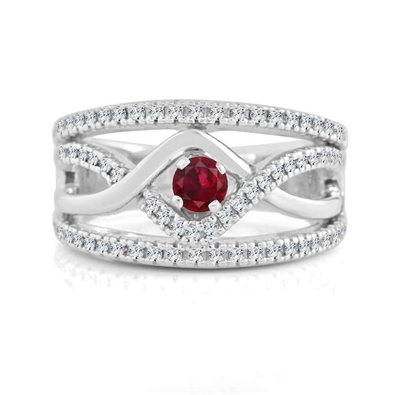 14k Gold Infinity Inspired 1/4ct Ruby and 1/6ct TDW Diamond Engagement Ring by Auriya