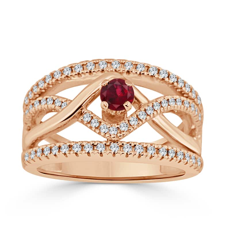 14k Gold Infinity Inspired 1/4ct Ruby and 1/6ct TDW Diamond Engagement Ring by Auriya