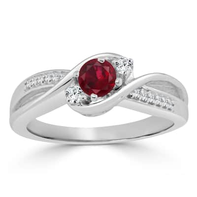 Auriya 2/5ct Red Ruby 1/10cttw 3-Stone Diamond Engagement Ring 14k Gold