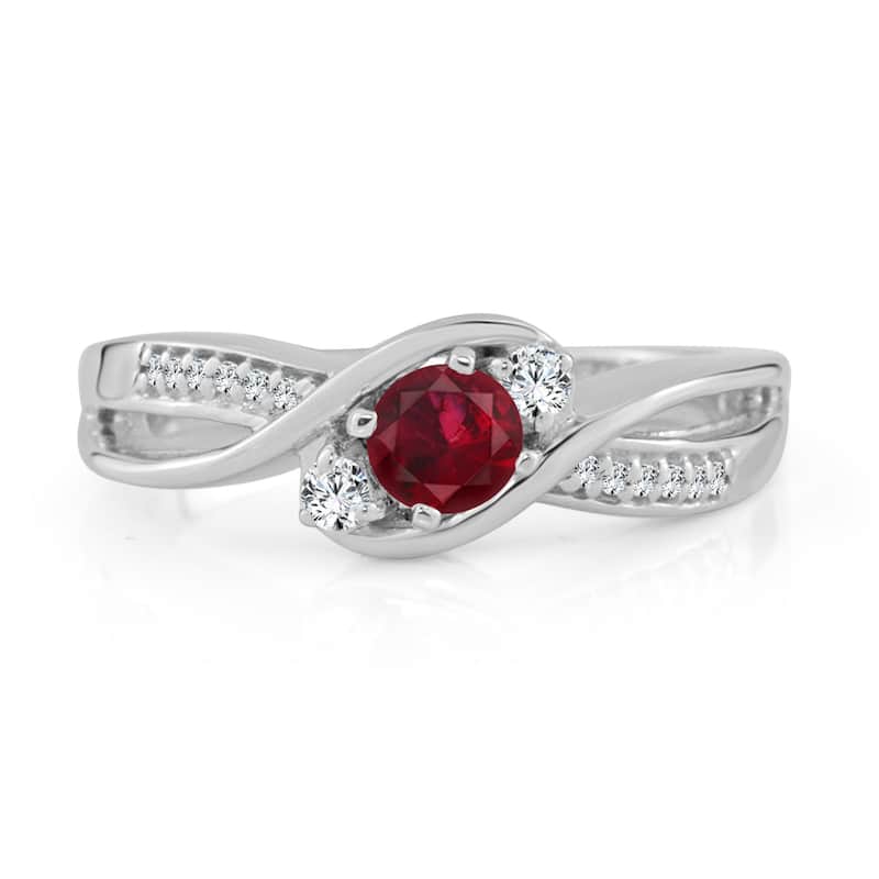 Auriya 2/5ct Red Ruby 1/10cttw 3-Stone Diamond Engagement Ring 14k Gold