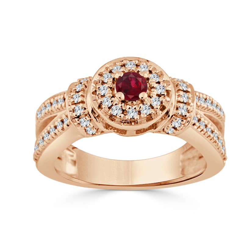 Auriya 14k Gold 1/6ct Ruby and 2/5ct TDW Round Diamond Halo Engagement Ring