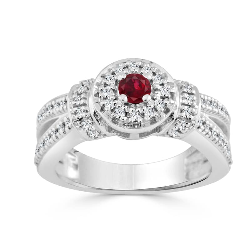 Auriya 14k Gold 1/6ct Ruby and 2/5ct TDW Round Diamond Halo Engagement Ring