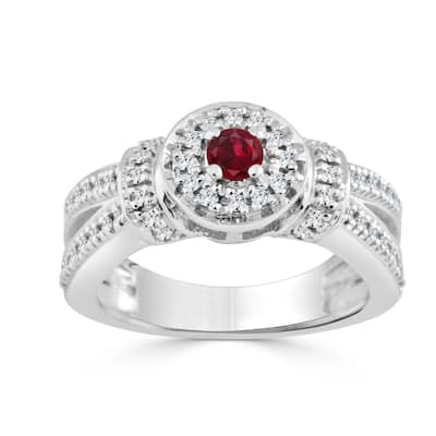 Auriya 14k Gold 1/6ct Ruby and 2/5ct TDW Round Diamond Halo Engagement Ring