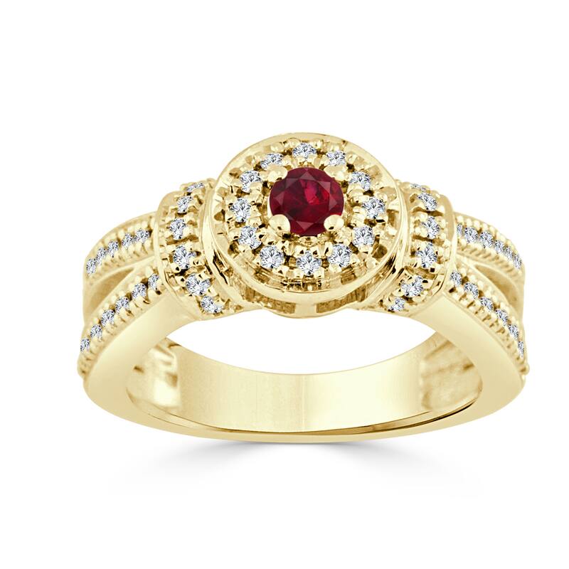 Auriya 14k Gold 1/6ct Ruby and 2/5ct TDW Round Diamond Halo Engagement Ring