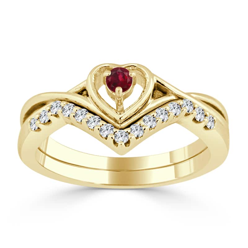 14k Gold 1/10ct Ruby and 1/5ct TDW Heart Shaped Diamond Accent Engagement Ring Set by Auriya