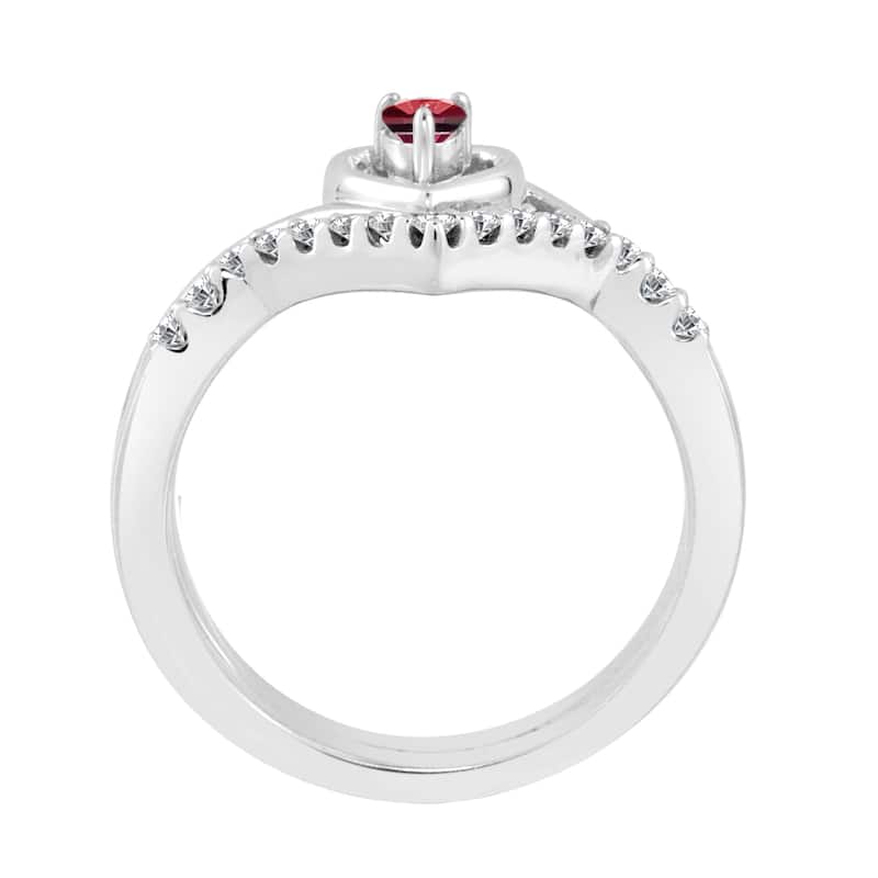 14k Gold 1/10ct Ruby and 1/5ct TDW Heart Shaped Diamond Accent Engagement Ring Set by Auriya