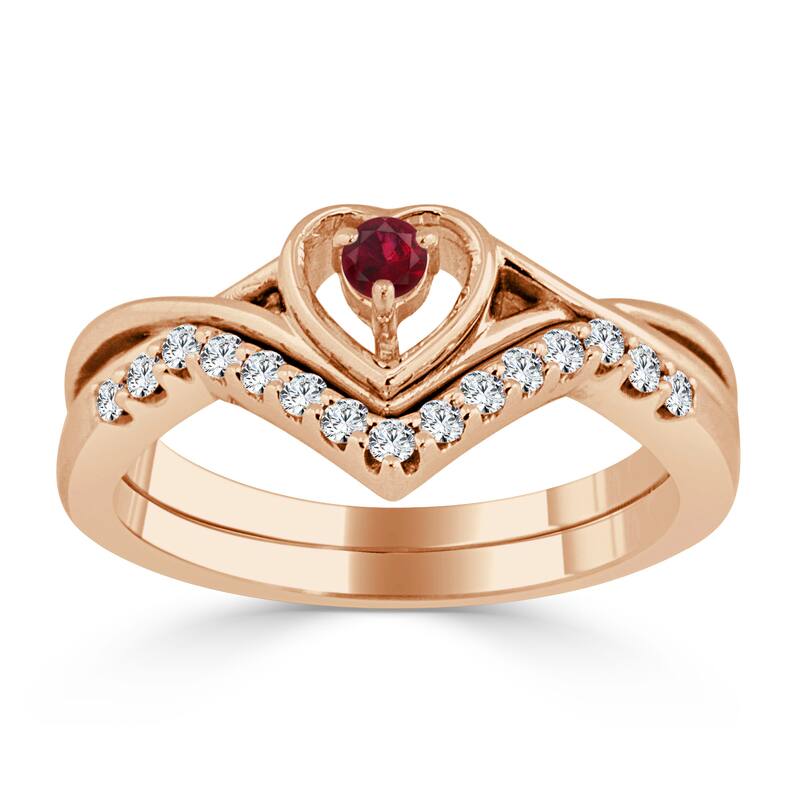 14k Gold 1/10ct Ruby and 1/5ct TDW Heart Shaped Diamond Accent Engagement Ring Set by Auriya