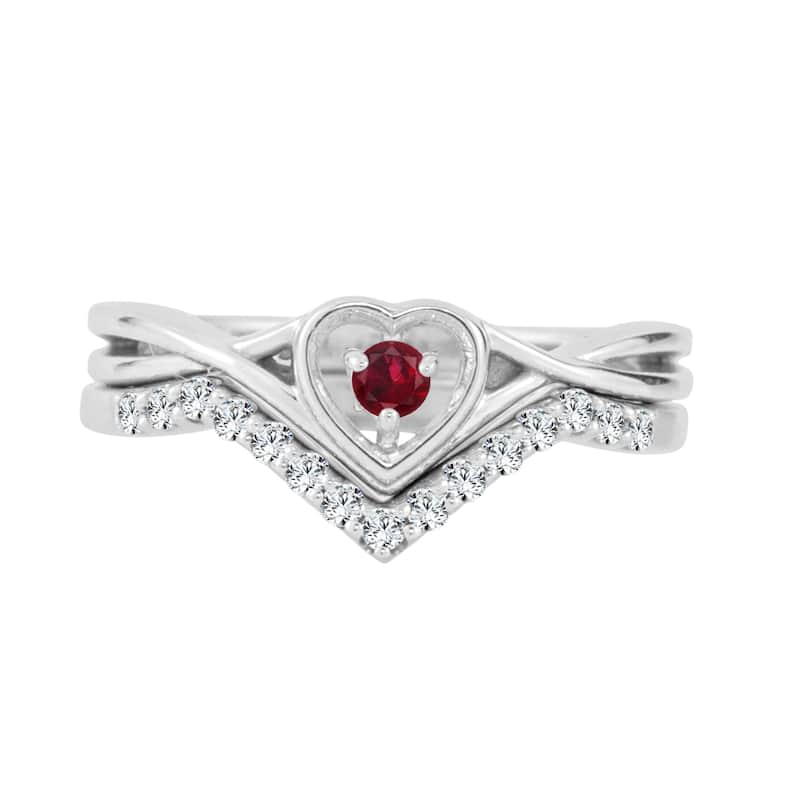 14k Gold 1/10ct Ruby and 1/5ct TDW Heart Shaped Diamond Accent Engagement Ring Set by Auriya