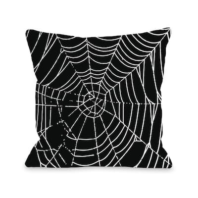 All Over Spider Webs - Black White 16 or 18 Inch Throw Pillow by OBC