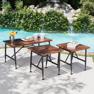 Ocala Outdoor Industrial Acacia Wood 3-piece Table Set by Christopher Knight Home