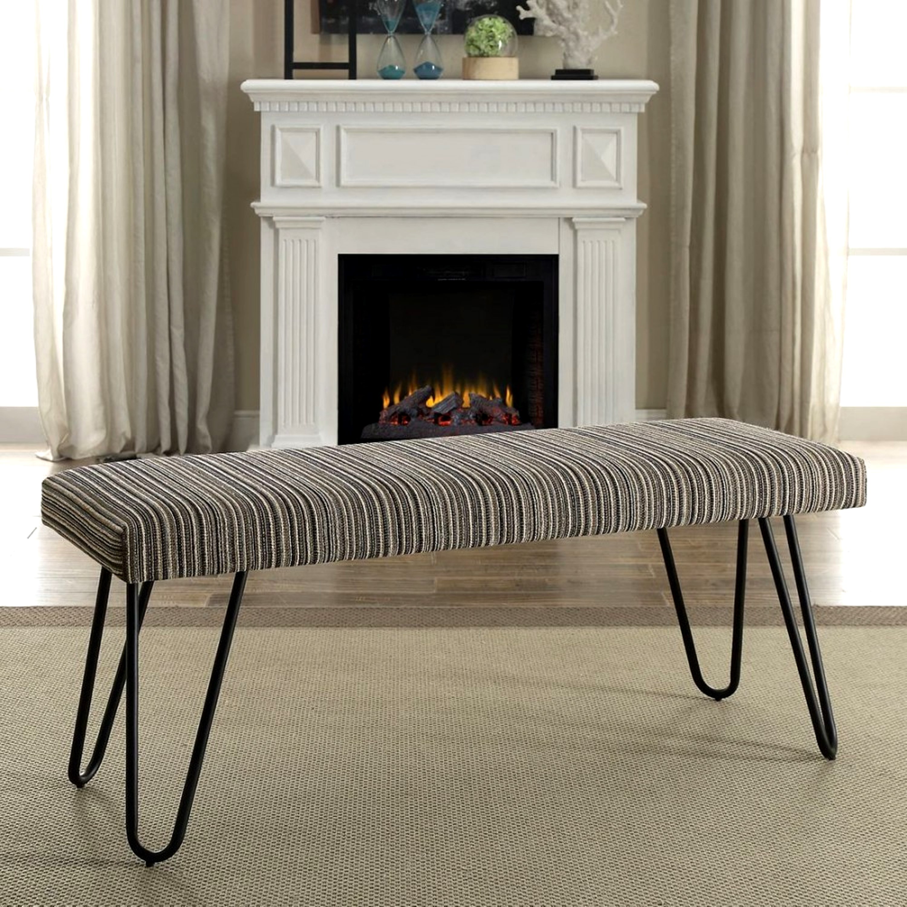 Mid Century Modern Multi Colored Living Room Accent Bench With Hairpin Legs Overstock 16899373