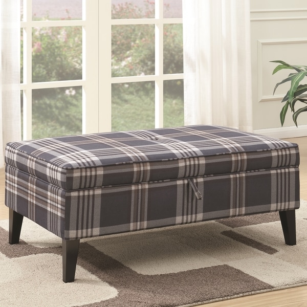 Living Room Fashionable Plaid Fabric Storage Ottoman Bench - Overstock