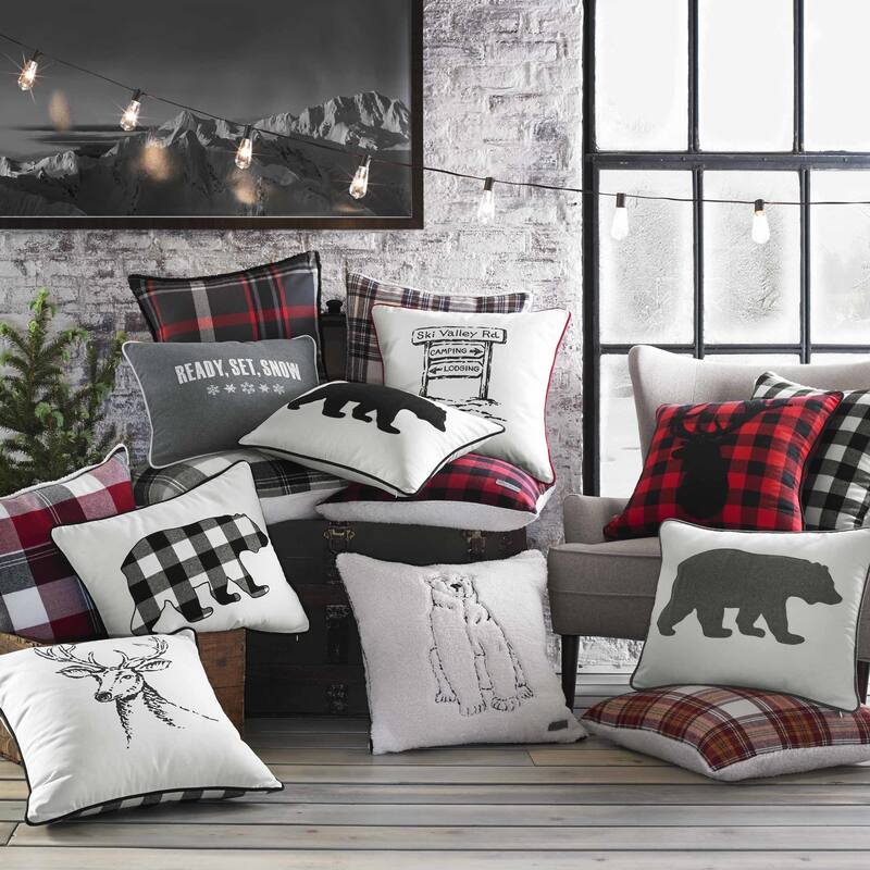 Eddie Bauer Cabin Plaid Black & White Throw Pillow