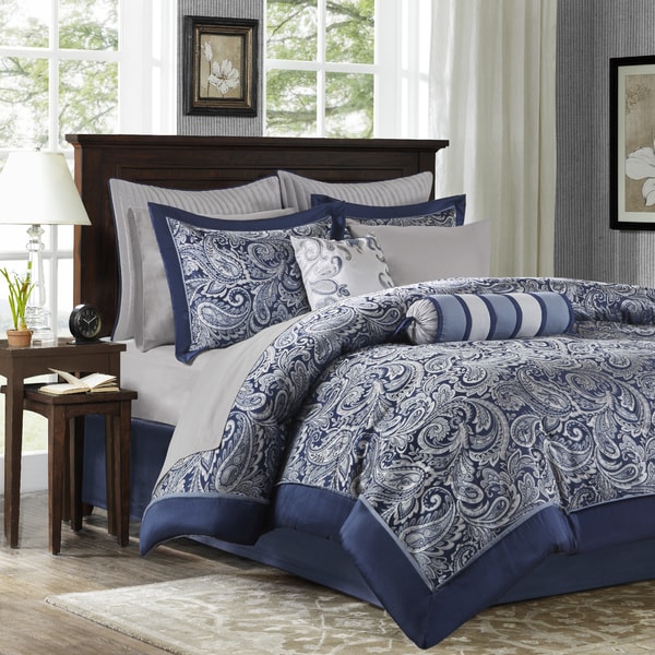 Madison Park - Aubrey 12 Piece Complete Bed Set - Cal King - Navy