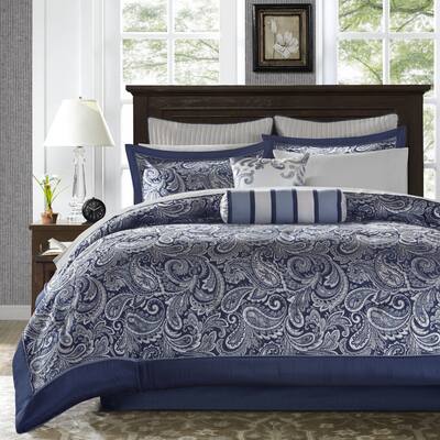 Madison Park Whitman Navy 12 Piece Comforter Set with Cotton Bed Sheets