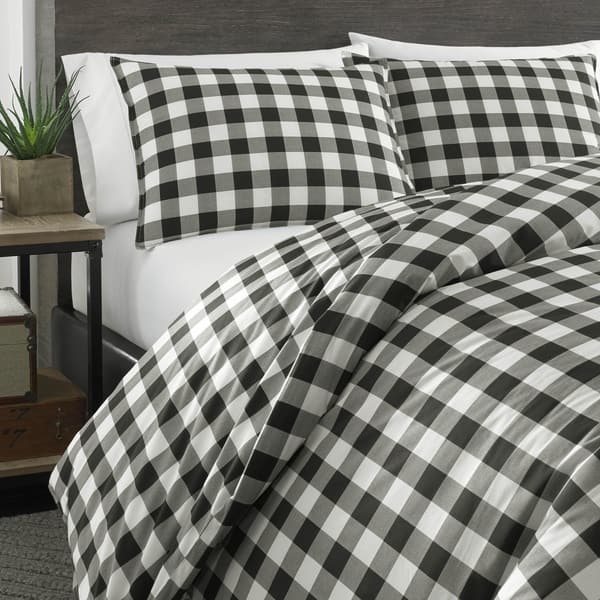 Shop Eddie Bauer Mountain Plaid Black And Off White Duvet Cover