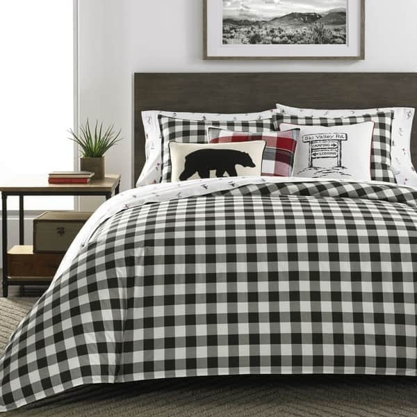 Shop Eddie Bauer Mountain Plaid Black And Off White Duvet Cover