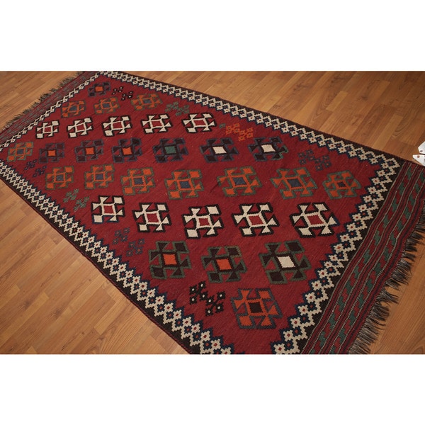 Southwestern Style Burgundy Wool Hand Knotted Persian Kilim Southwestern Style Burgundy Wool Hand Knotted Persian Kilim Runner Rug 4 X27