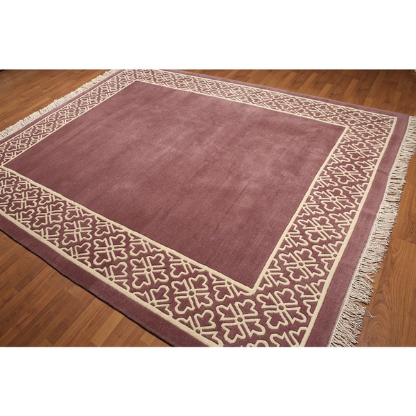 Dusty Rose/Ivory Wool Hand-knotted Tibetan Area Rug (8' x 10')