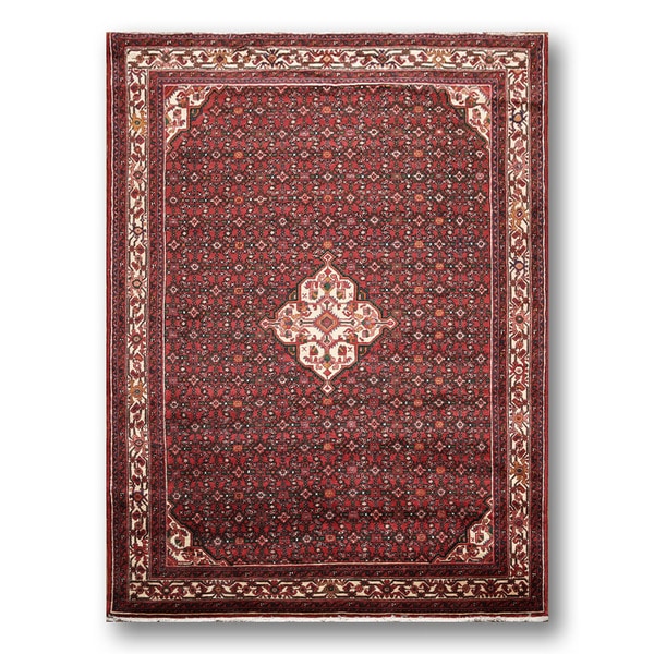 Hand-knotted Wine Red/Ivory 100-percent Wool Heriz Persian Area Rug - 7' x 10'