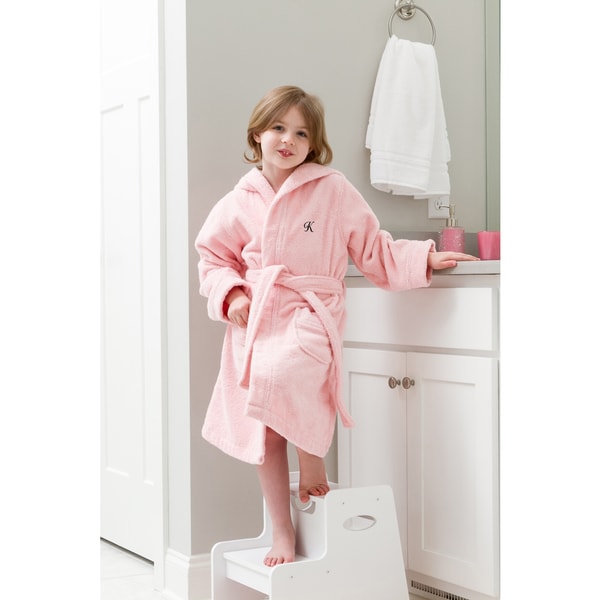 Sweet Kids Turkish Cotton Terry Pink with Black Script Monogram Hooded Bathrobe