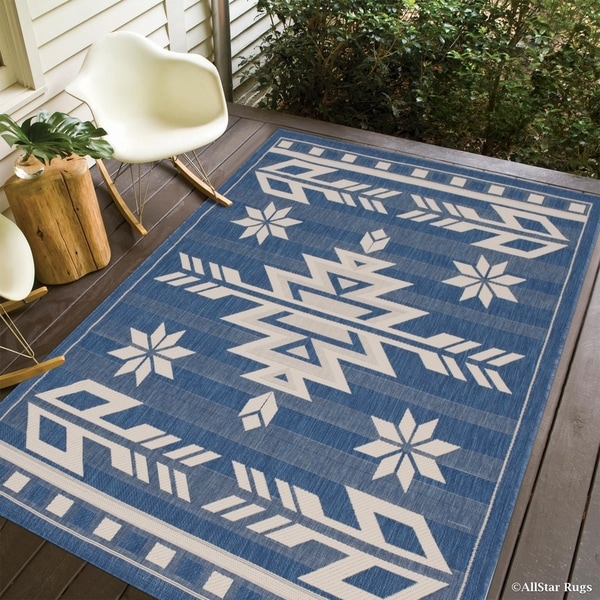 Allstar Navy Blue Ivory Indoor Outdoor With Arrow Pattern Rug Allstar Navy Blue Ivory Indoor Outdoor With Arrow Pattern Rug 7 X27
