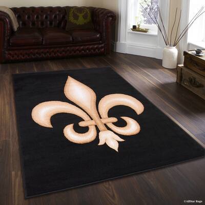 Allstar Black/ Beige Woven Fleur-De-Lis Symbol Rug (5' 2" X 7' 1") - 5' 2"x7' 0"