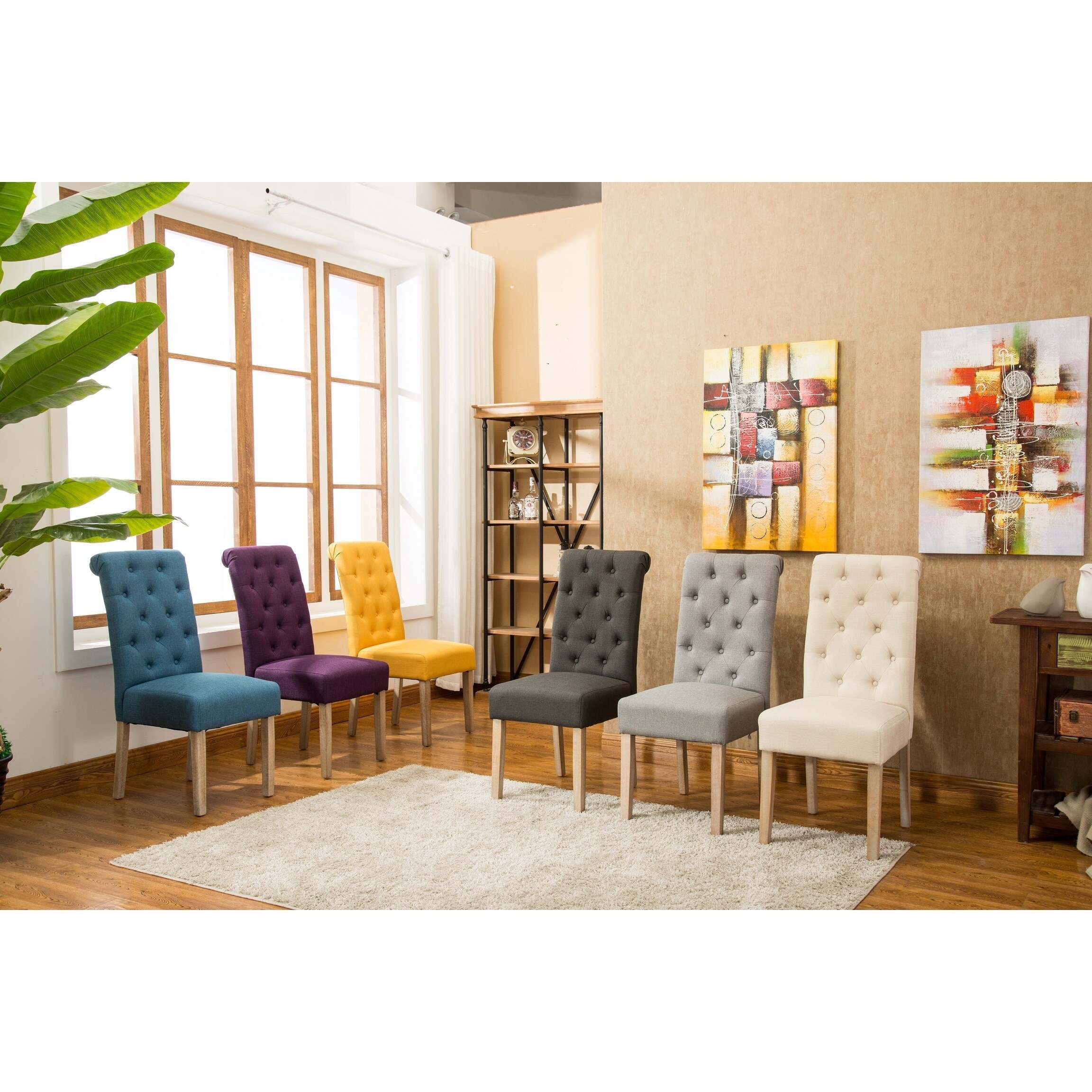 Roundhill Furniture Habit Solid Wood Tufted Parsons Dining Chair Tan Set of 2