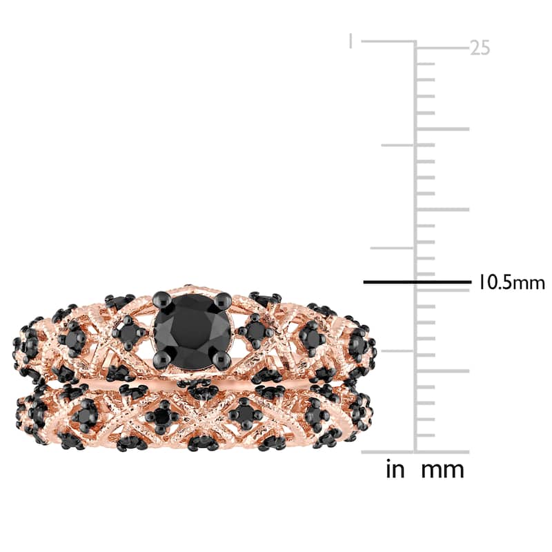 Miadora Rose Gold Plated Sterling Silver 1Ct TDW Black Diamond Infinity Bridal Set