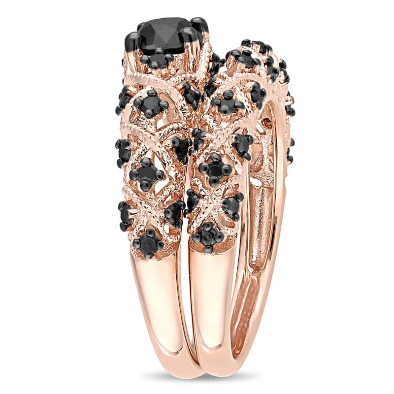 Miadora Rose Gold Plated Sterling Silver 1Ct TDW Black Diamond Infinity Bridal Set