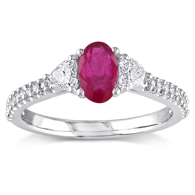 Miadora Signature Collection 14k White Gold Ruby and 1/2ct TDW Diamond 3-Stone Engagement Ring - Red