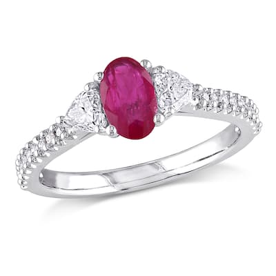 Miadora Signature Collection 14k White Gold Ruby and 1/2ct TDW Diamond 3-Stone Engagement Ring - Red