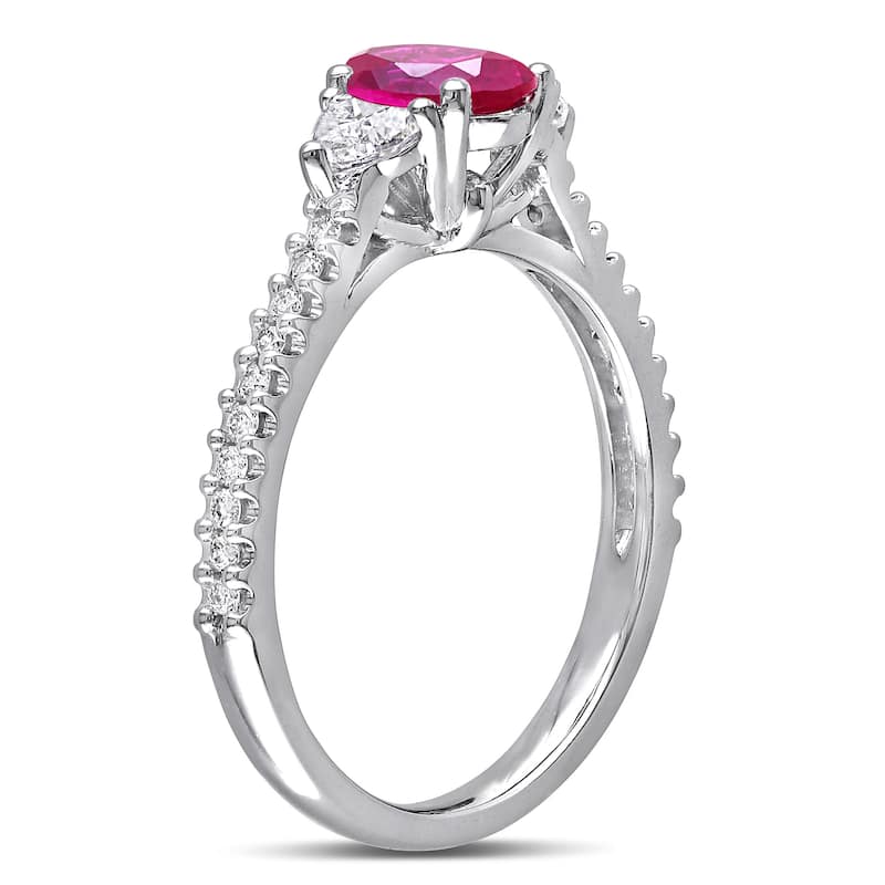 Miadora Signature Collection 14k White Gold Ruby and 1/2ct TDW Diamond 3-Stone Engagement Ring - Red