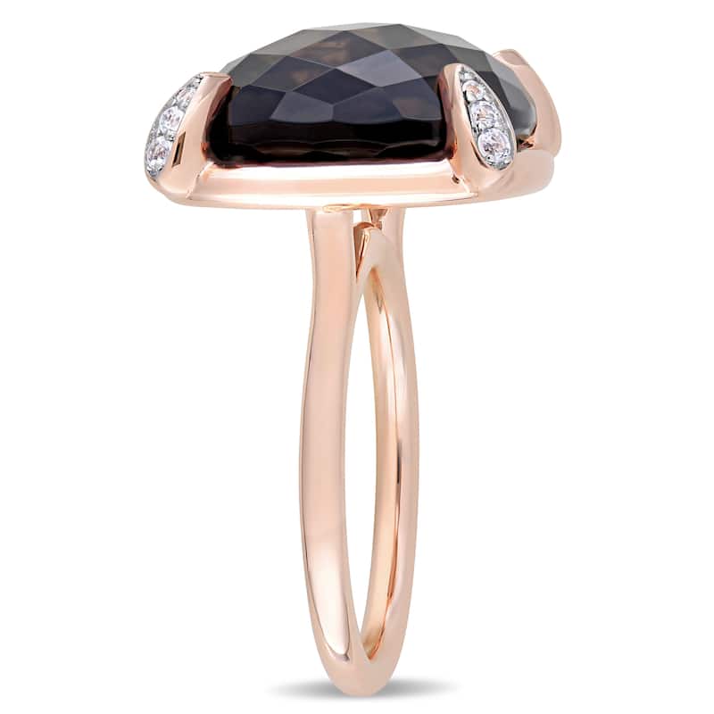 Miadora 14k Rose Gold Smokey Quartz and White Sapphire Cocktail Ring