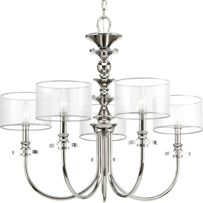 Marche Collection 5-Light Polished Nickel Grey Mylar Shade Luxe Chandelier Light