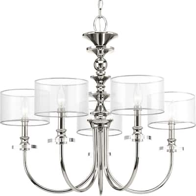 Marche Collection 5-Light Polished Nickel Grey Mylar Shade Luxe Chandelier Light - N/A