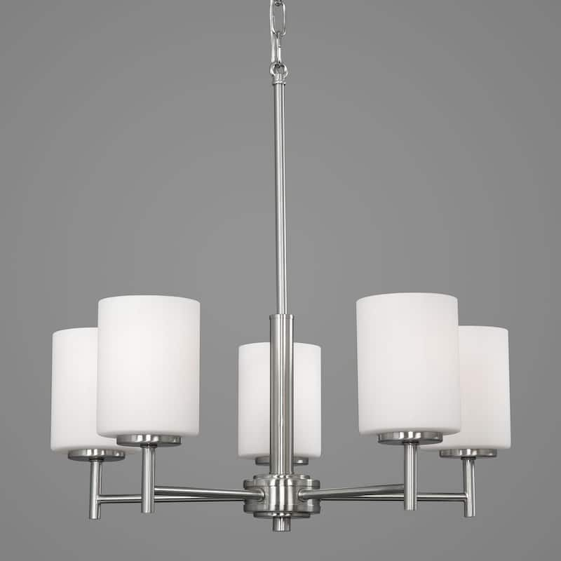 Replay Collection 5-Light Brushed Nickel Etched Glass Modern Chandelier Light - N/A