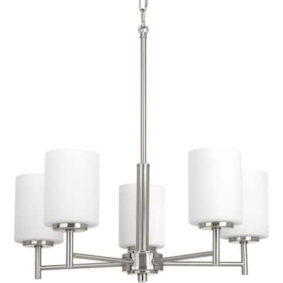 Replay Collection 5-Light Brushed Nickel Etched Glass Modern Chandelier Light - N/A