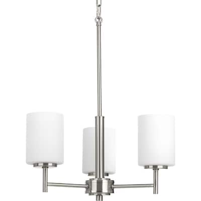 Replay Collection 3-Light Brushed Nickel Etched Glass Modern Chandelier Light - N/A